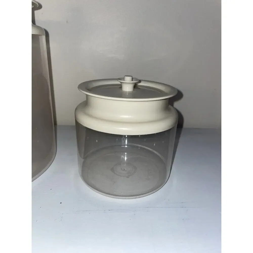 Vintage Tupperware Canisters 10 c 1484-5 3-3/4c 1479-4 Push Button Ivory Color